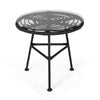 Tee Outdoor Side End Table, 20" Rattan Weave with Glass Top, Gray