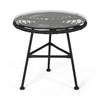 Tee Outdoor Side End Table 20’’ Rattan Weave with Glass Top Gray BM325994