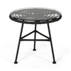 Tee Outdoor Side End Table, 20" Rattan Weave with Glass Top, Gray
