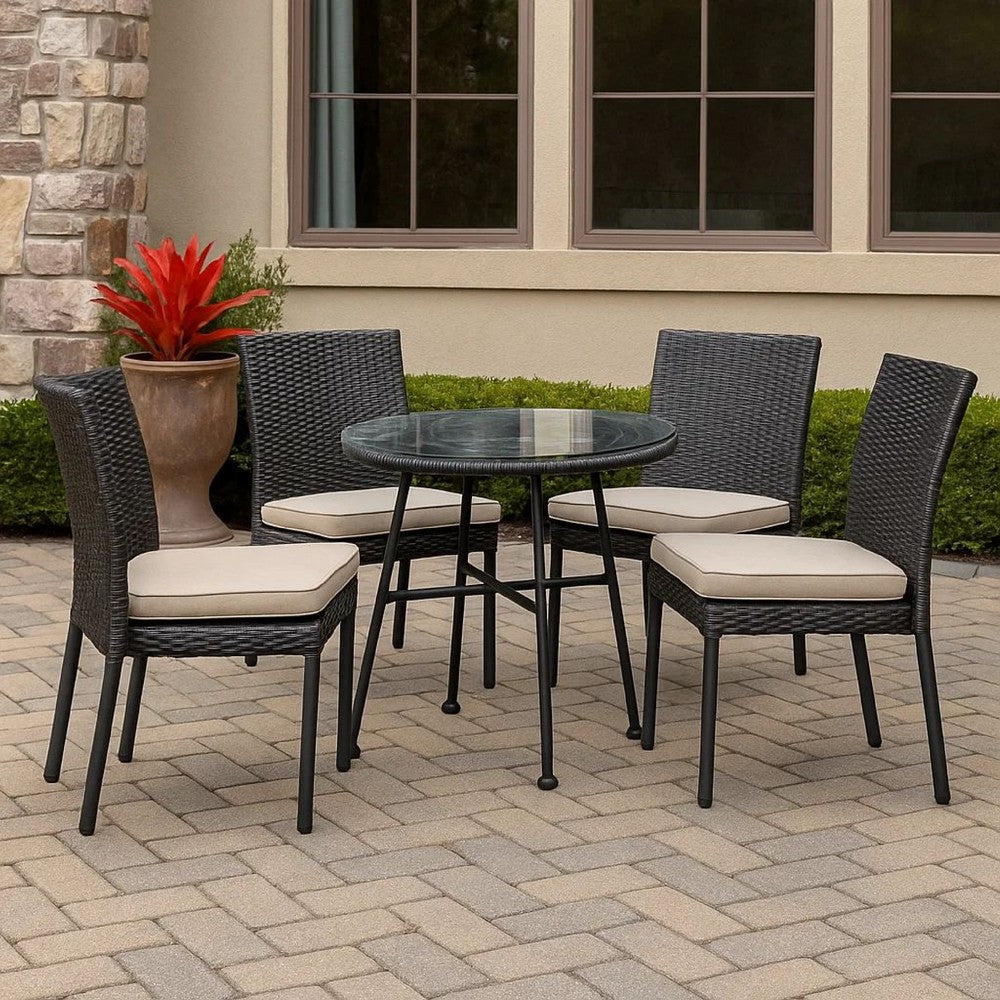 Tee Outdoor Side End Table, 20" Rattan Weave with Glass Top, Gray