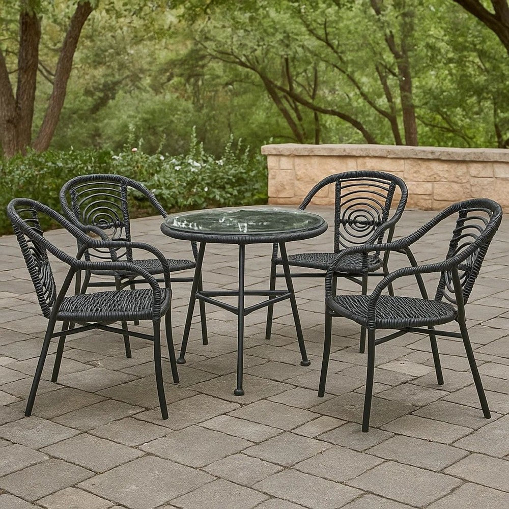 Tee Outdoor Side End Table, 20" Rattan Weave with Glass Top, Gray