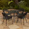 Tee Outdoor Side End Table, 20" Rattan Weave with Glass Top, Gray