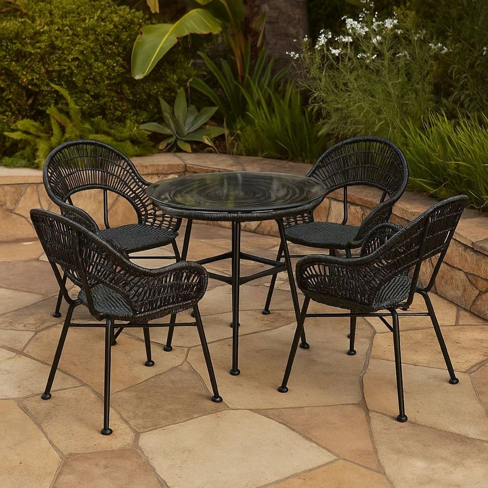 Tee Outdoor Side End Table, 20" Rattan Weave with Glass Top, Gray