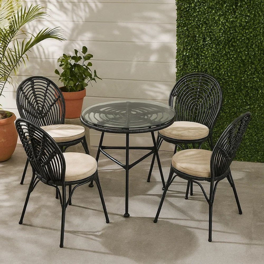 Tee Outdoor Side End Table, 20" Rattan Weave with Glass Top, Gray