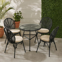 Tee Outdoor Side End Table, 20" Rattan Weave with Glass Top, Gray
