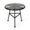 Tee Outdoor Side End Table, 20" Rattan Weave with Glass Top, Gray