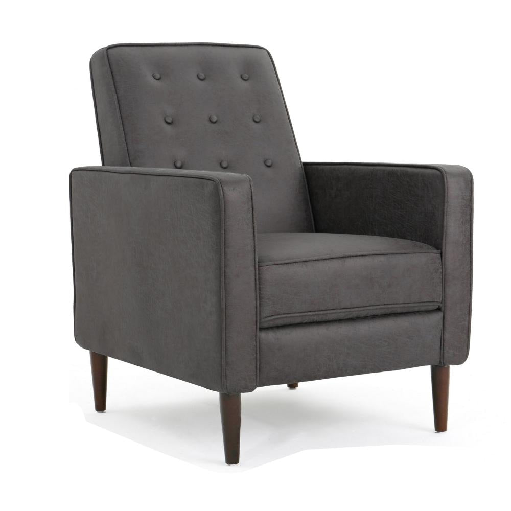 Dupe Manual Recliner Chair, Button Tufted Dark Gray Plush Fabric