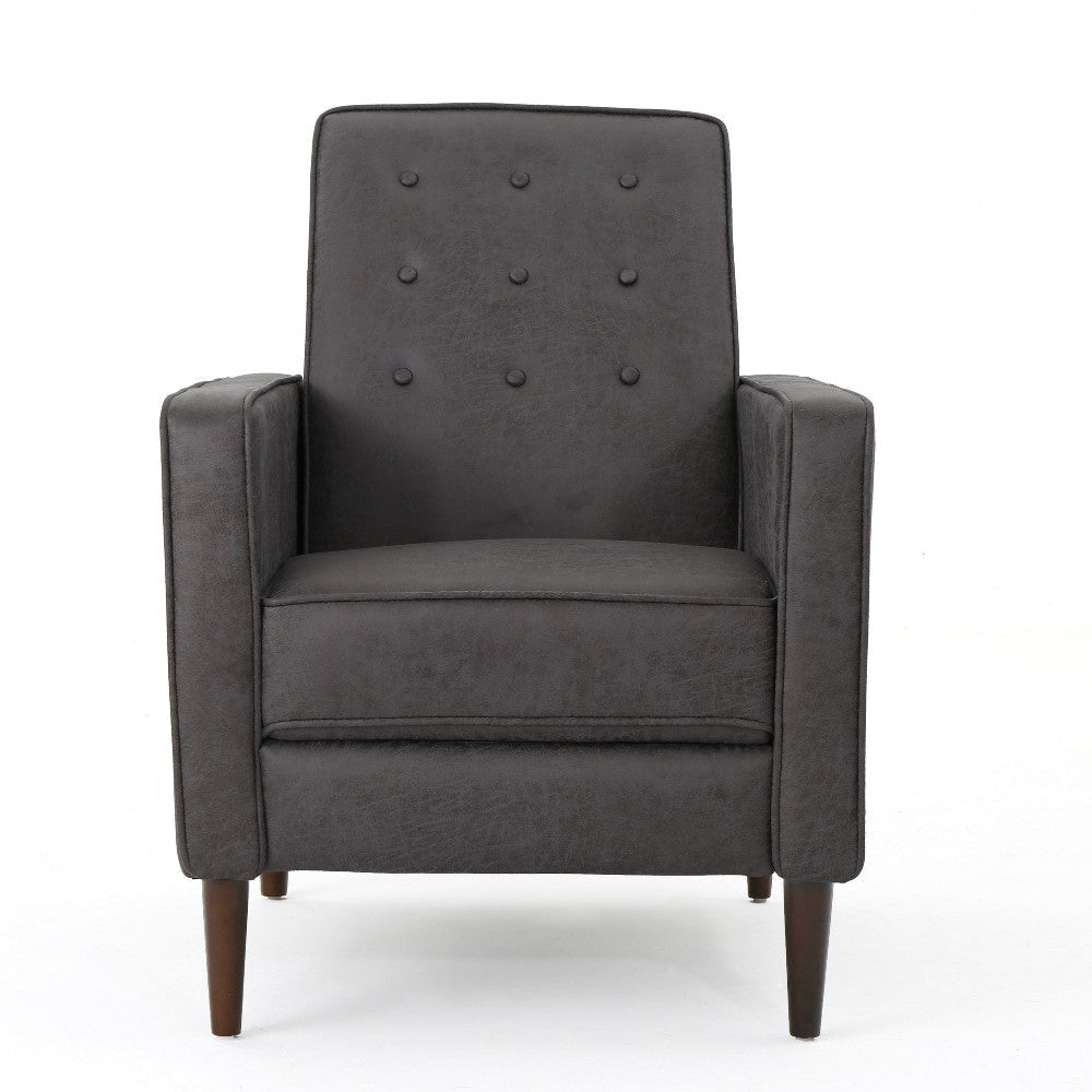 Dupe Manual Recliner Chair Button Tufted Dark Gray Plush Fabric BM325995