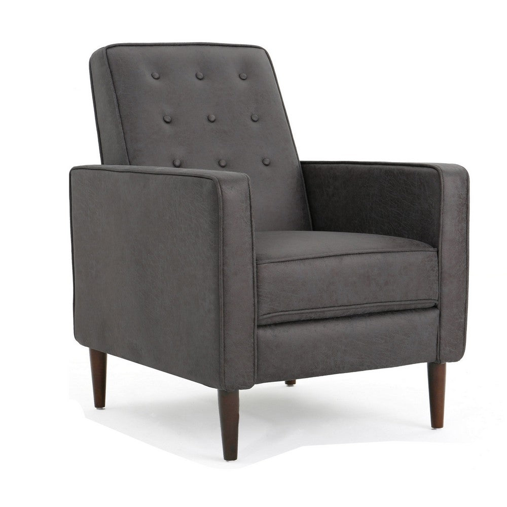 Dupe Manual Recliner Chair, Button Tufted Dark Gray Plush Fabric