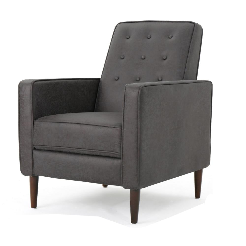 Dupe Manual Recliner Chair Button Tufted Dark Gray Plush Fabric BM325995
