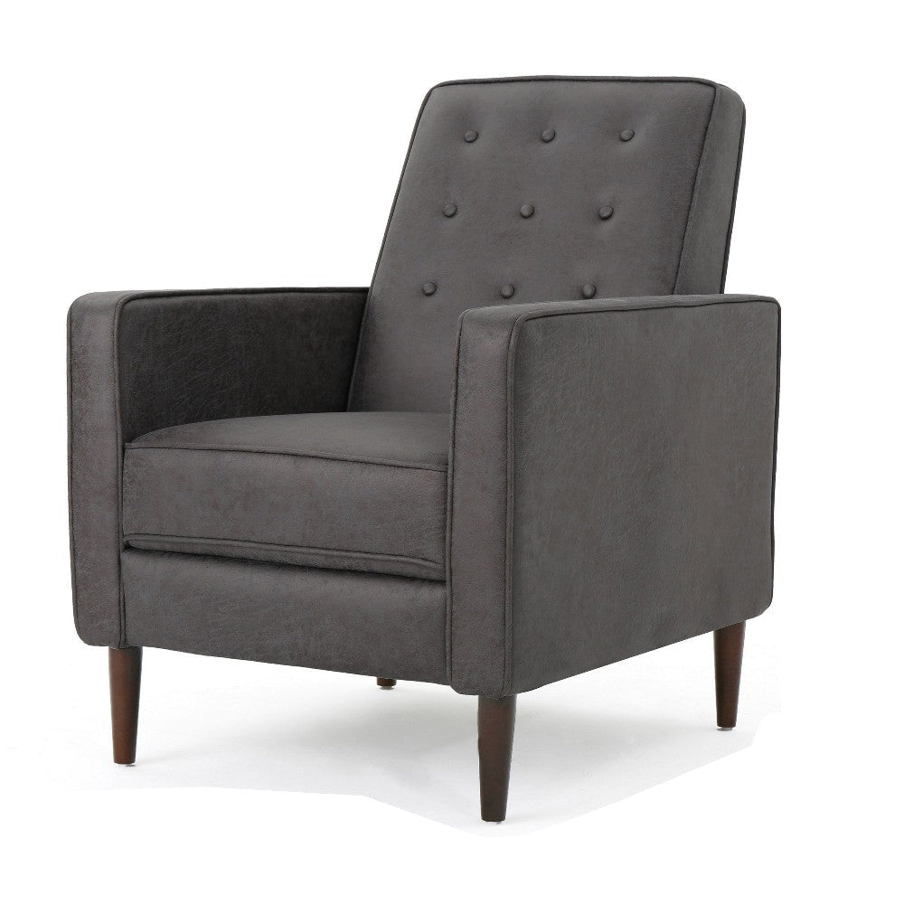Dupe Manual Recliner Chair Button Tufted Dark Gray Plush Fabric BM325995