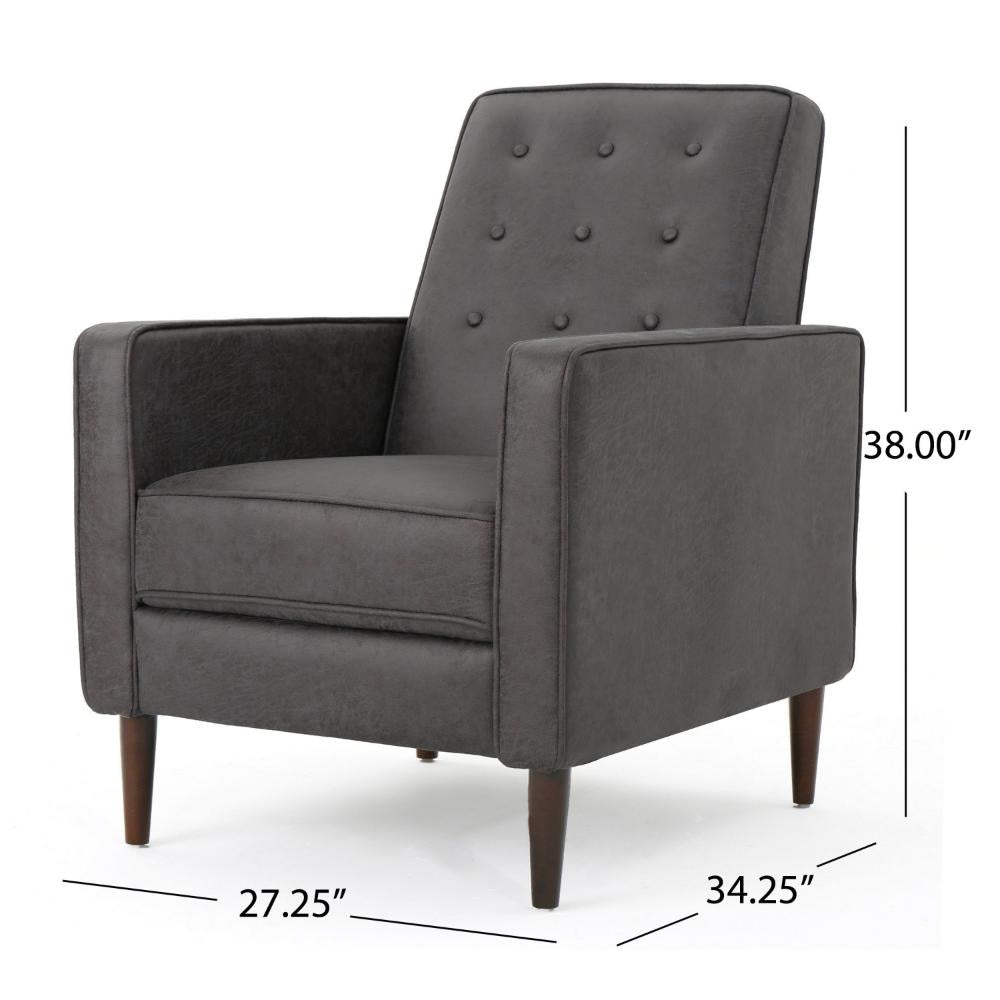 Dupe Manual Recliner Chair Button Tufted Dark Gray Plush Fabric BM325995