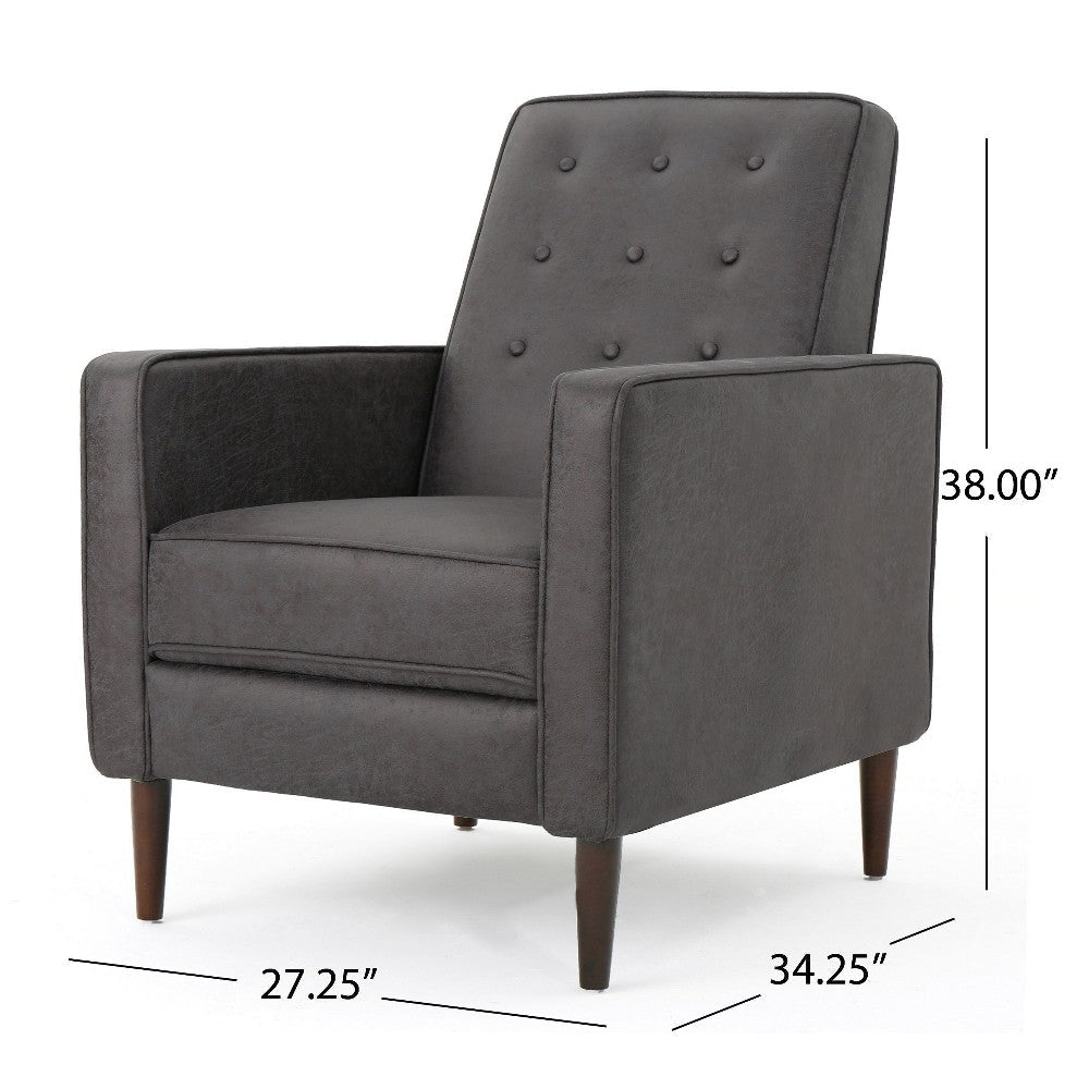 Dupe Manual Recliner Chair Button Tufted Dark Gray Plush Fabric BM325995