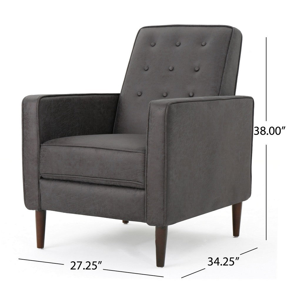 Dupe Manual Recliner Chair, Button Tufted Dark Gray Plush Fabric