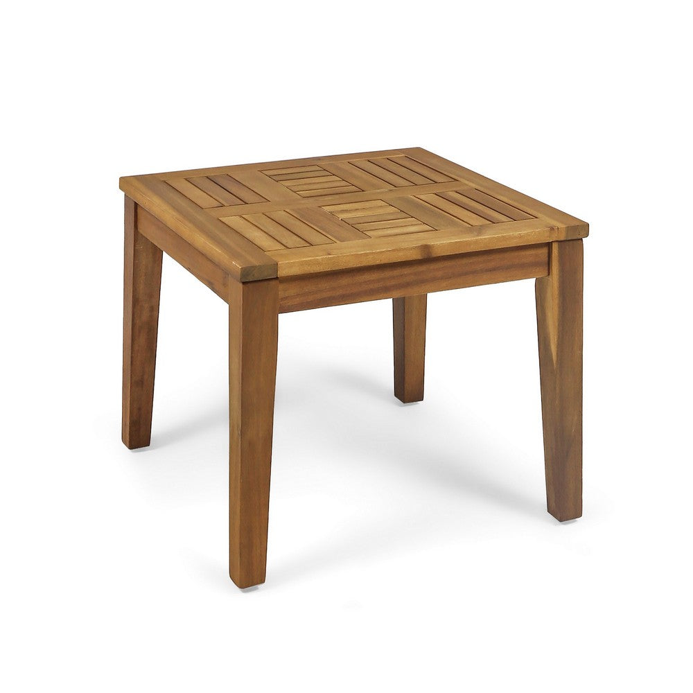 Bops Outdoor Side End Table, 20" Square, Natural Brown Acacia Wood