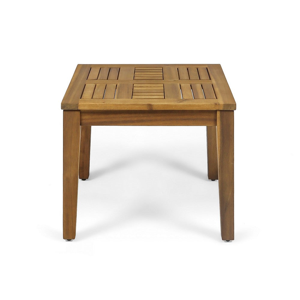 Bops Outdoor Side End Table, 20" Square, Natural Brown Acacia Wood