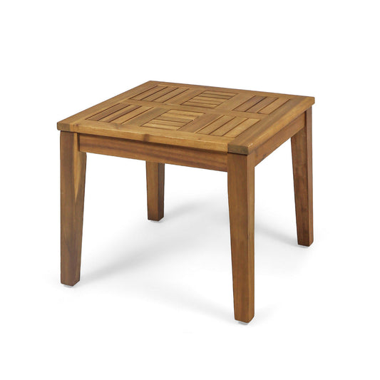 Bops Outdoor Side End Table, 20" Square, Natural Brown Acacia Wood