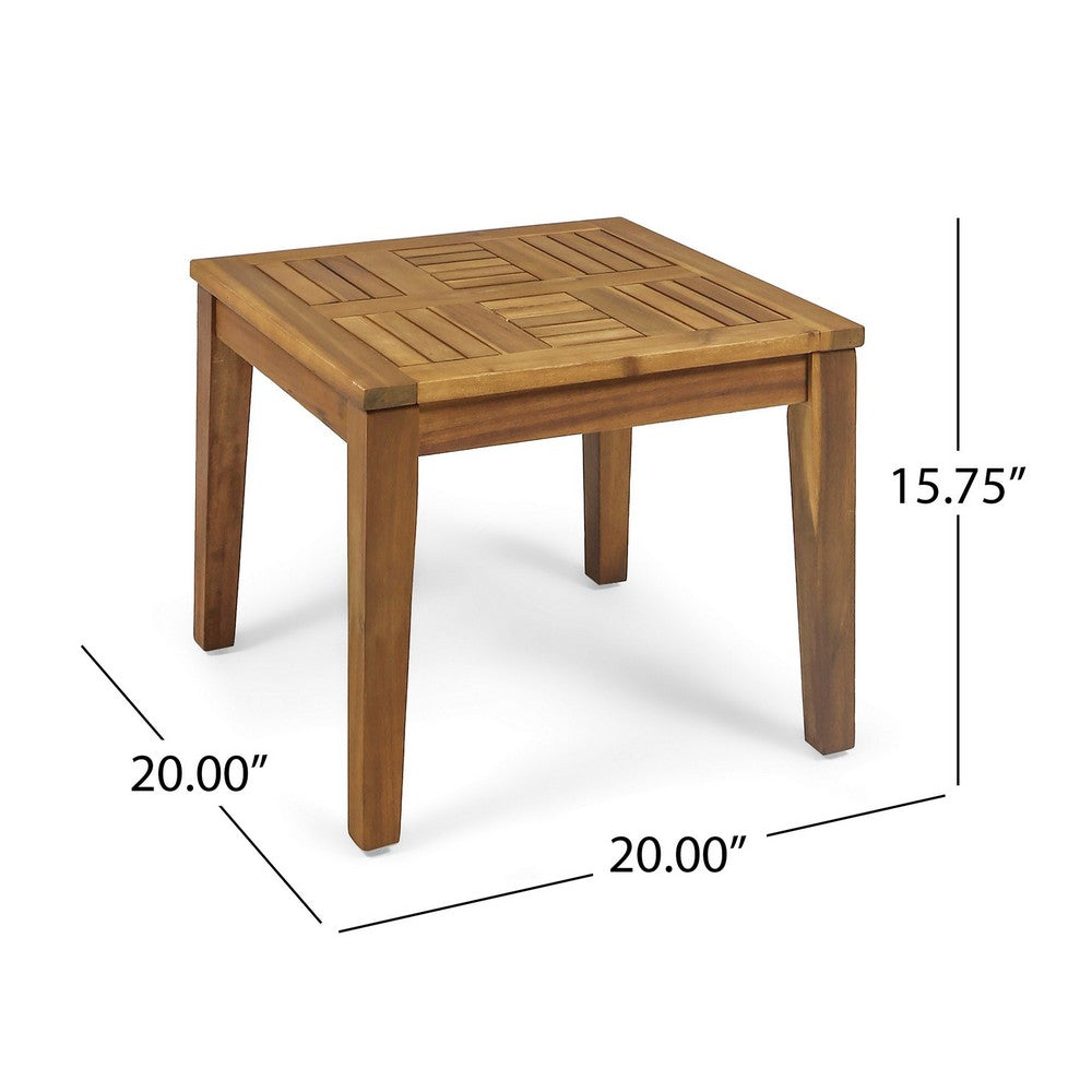 Bops Outdoor Side End Table, 20" Square, Natural Brown Acacia Wood