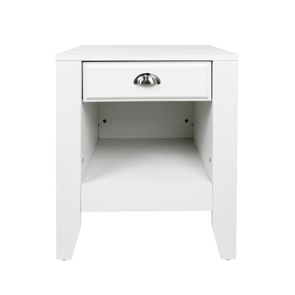 Crown Bedside Nightstand, 21", 1 Drawer and Compartment, White MDF