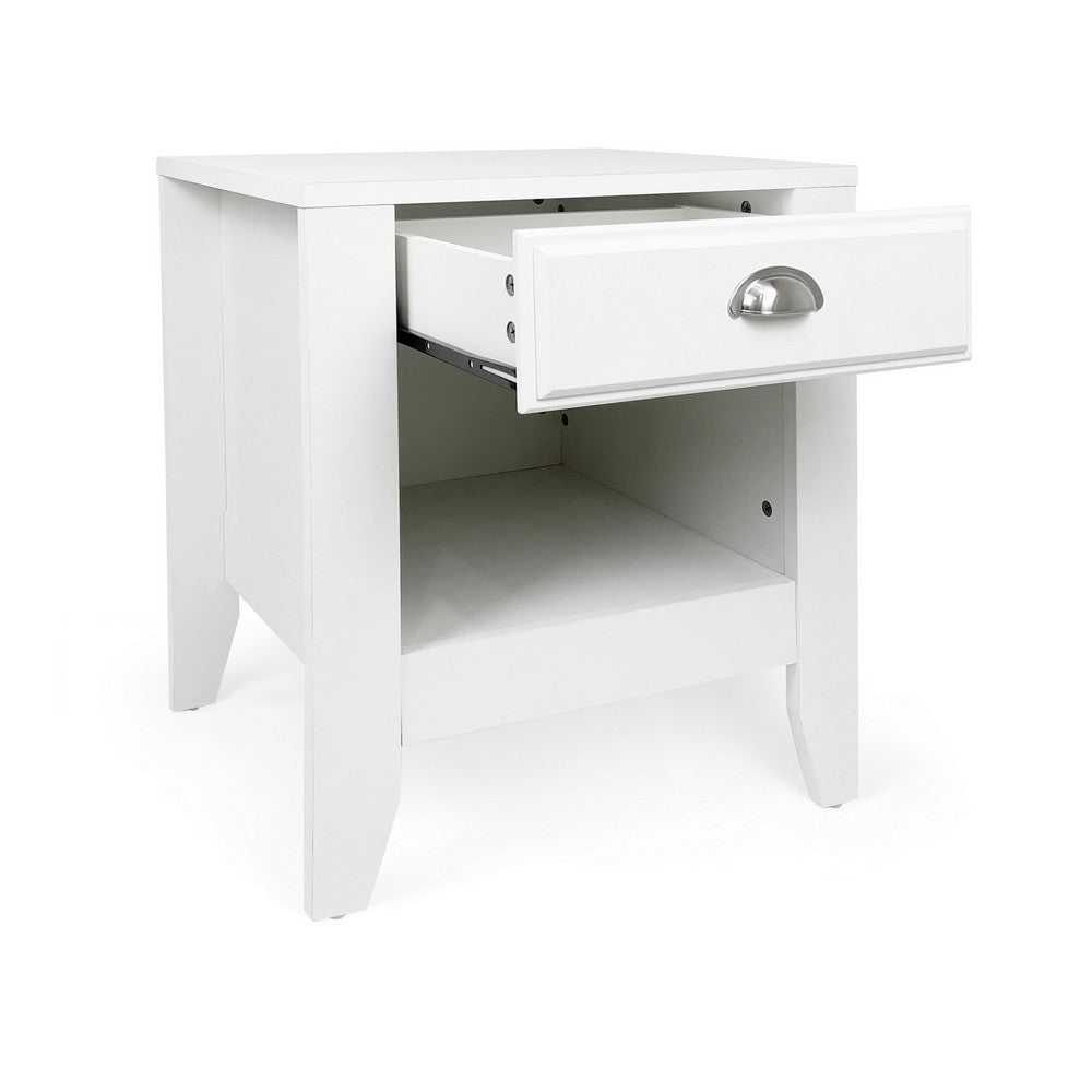 Crown Bedside Nightstand, 21", 1 Drawer and Compartment, White MDF