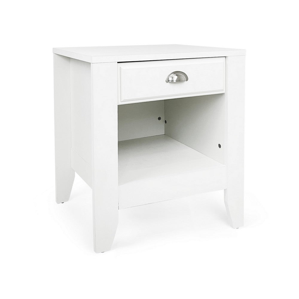 Crown Bedside Nightstand, 21", 1 Drawer and Compartment, White MDF