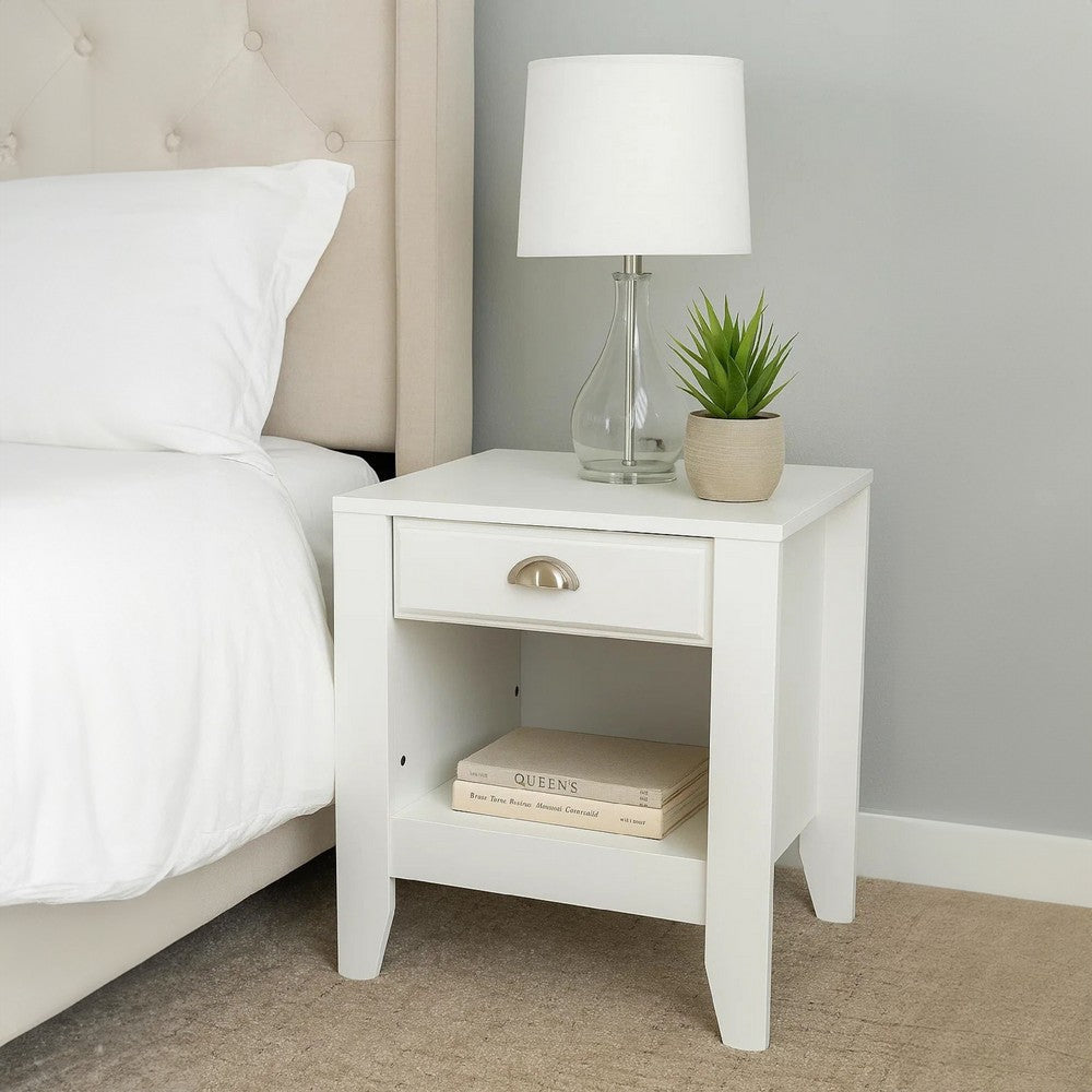 Crown Bedside Nightstand 21’’ 1 Drawer and Compartment White MDF BM325997