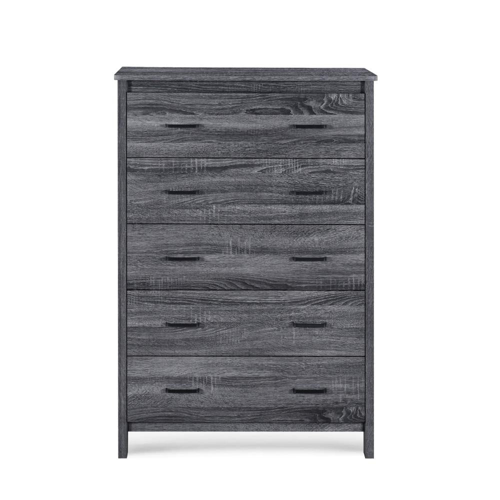 Sifa Tall Dresser Chest 5 Drawers Rustic Gray MDF Black Handles BM325998