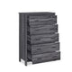 Sifa Tall Dresser Chest, 5 Drawers, Rustic Gray MDF, Black Handles