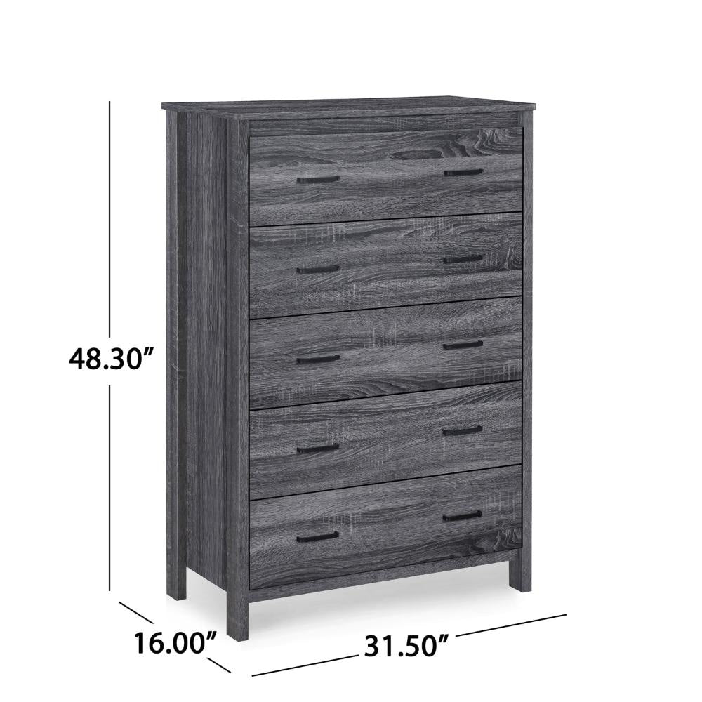 Sifa Tall Dresser Chest 5 Drawers Rustic Gray MDF Black Handles BM325998