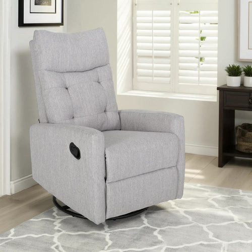 Manual Glider Swivel Recliner Chair, Tufted Split Design, Light Gray