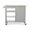 Alex Rolling Kitchen Bar Cart, 3 Shelves, 1 Cabinet, Brown Wood, Gray