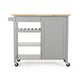 Alex Rolling Kitchen Bar Cart, 3 Shelves, 1 Cabinet, Brown Wood, Gray