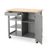 Alex Rolling Kitchen Bar Cart, 3 Shelves, 1 Cabinet, Brown Wood, Gray
