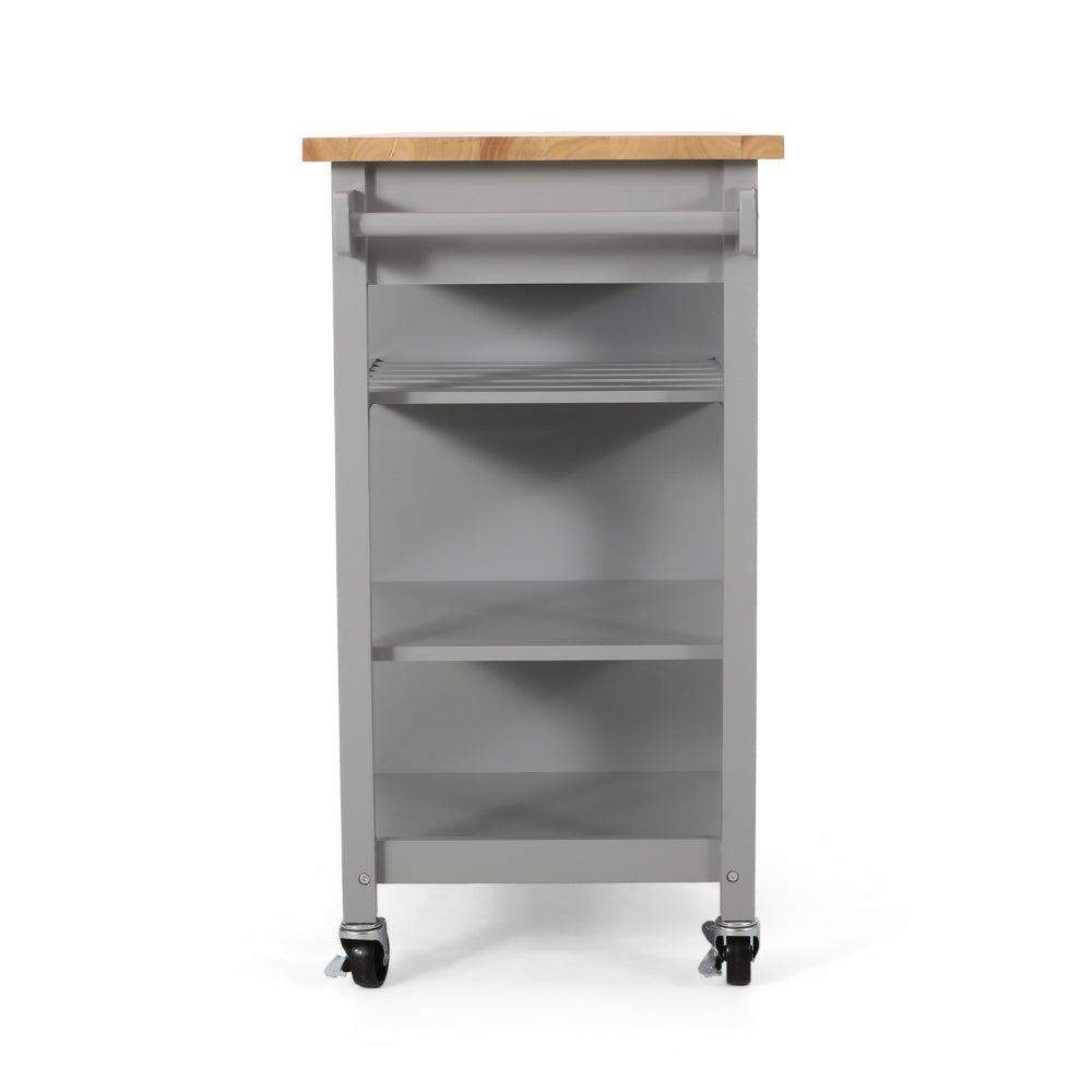 Alex Rolling Kitchen Bar Cart 3 Shelves 1 Cabinet Brown Wood Gray BM326000