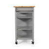 Alex Rolling Kitchen Bar Cart, 3 Shelves, 1 Cabinet, Brown Wood, Gray
