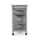 Alex Rolling Kitchen Bar Cart, 3 Shelves, 1 Cabinet, Brown Wood, Gray