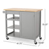 Alex Rolling Kitchen Bar Cart 3 Shelves 1 Cabinet Brown Wood Gray BM326000