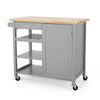 Alex Rolling Kitchen Bar Cart, 3 Shelves, 1 Cabinet, Brown Wood, Gray