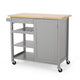 Alex Rolling Kitchen Bar Cart, 3 Shelves, 1 Cabinet, Brown Wood, Gray