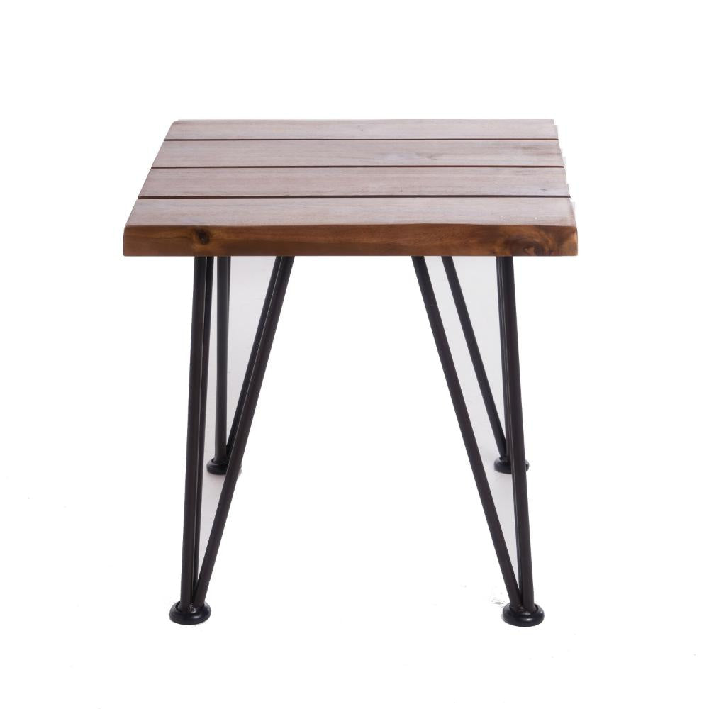 Zion Outdoor Accent Table 18’’ Square Black Hairpin Legs Brown Wood BM326001
