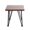 Zion Outdoor Accent Table, 18" Square, Black Hairpin Legs, Brown Wood