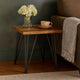 Zion Outdoor Accent Table, 18" Square, Black Hairpin Legs, Brown Wood