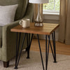Zion Outdoor Accent Table, 18" Square, Black Hairpin Legs, Brown Wood
