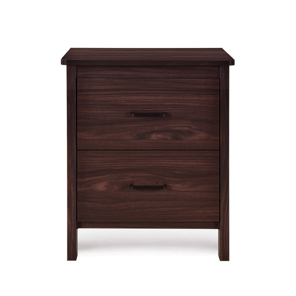 Bedside Nightstand 2 Drawers Classic Faux Wood Dark Cherry Brown BM326002