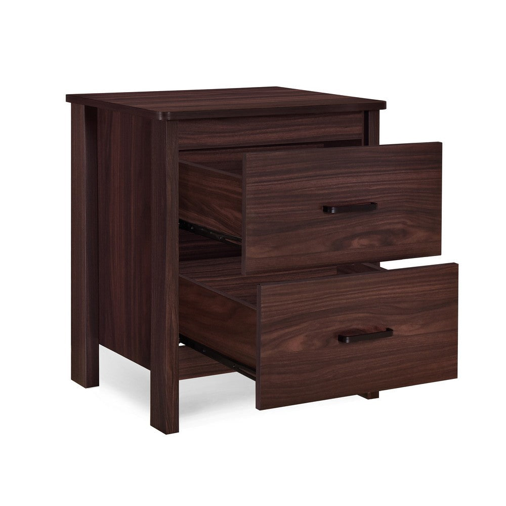 Bedside Nightstand 2 Drawers Classic Faux Wood Dark Cherry Brown BM326002