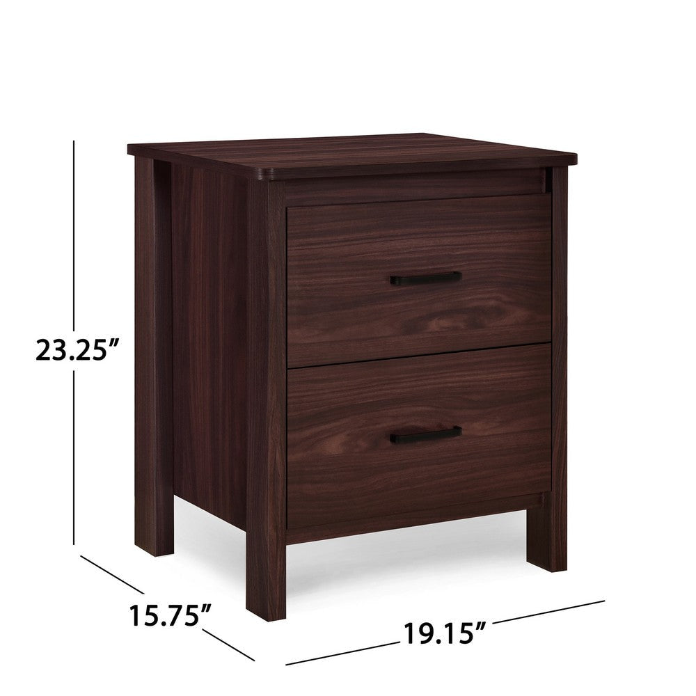 Bedside Nightstand 2 Drawers Classic Faux Wood Dark Cherry Brown BM326002