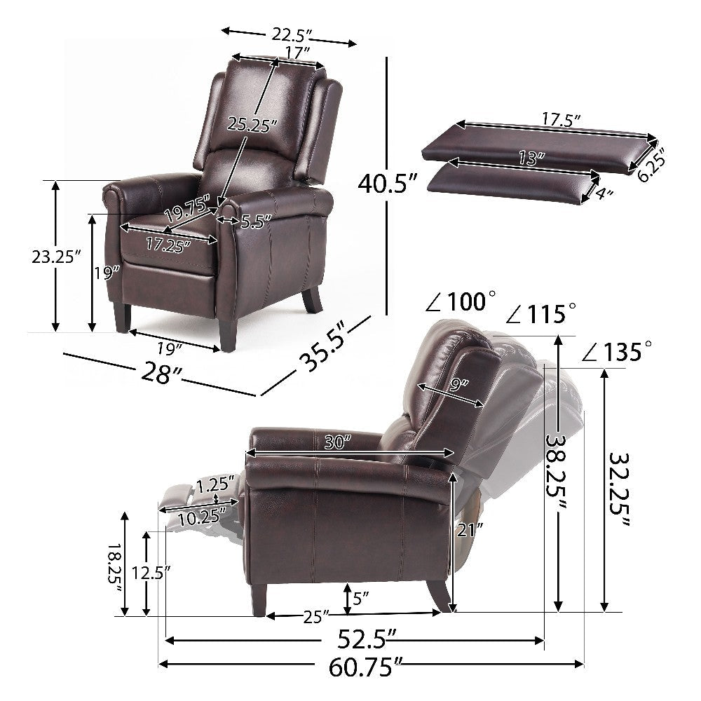 Manual Recliner Lounge Chair Burgundy Brown Faux Leather Upholstery BM326003