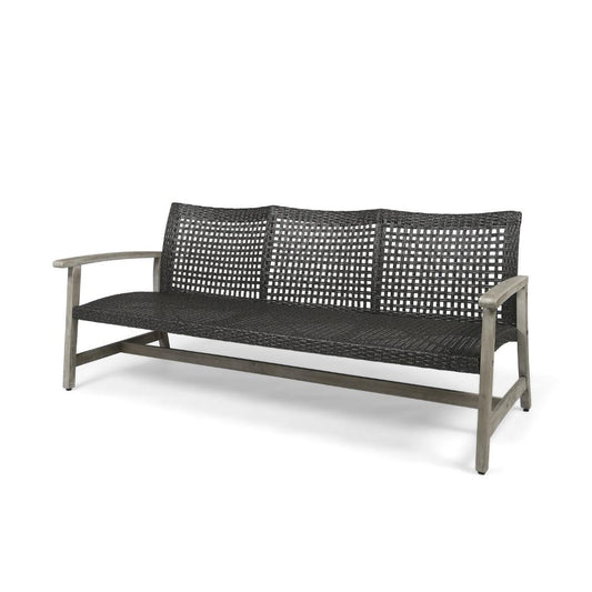 Bops Outdoor Sofa, Gray PE Woven Weaving, Coastal Acacia Wood Frame