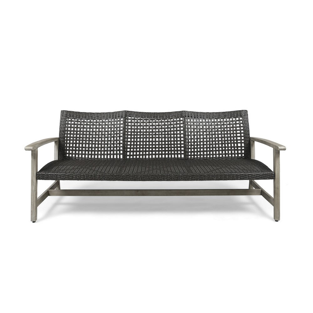 Bops Outdoor Sofa, Gray PE Woven Weaving, Coastal Acacia Wood Frame