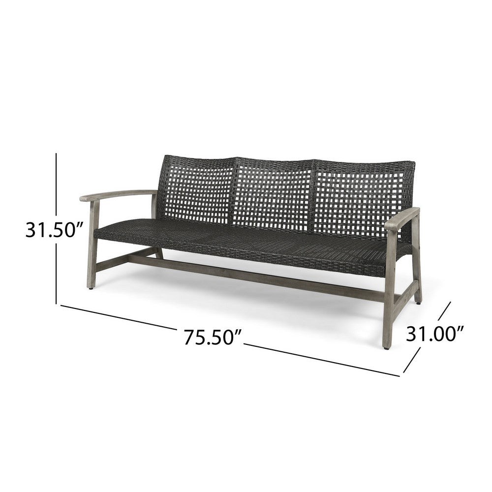 Bops Outdoor Sofa, Gray PE Woven Weaving, Coastal Acacia Wood Frame